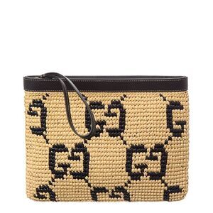 Gucci Gg Leather-Trim Pouch, Black